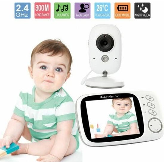 Bébé Moniteur 3.2" LCD Couleur Babyphone Vidéo Ecoute Bébé Video Camera Surveillance 2.4 GHz Bidirectionnelle Vidéo