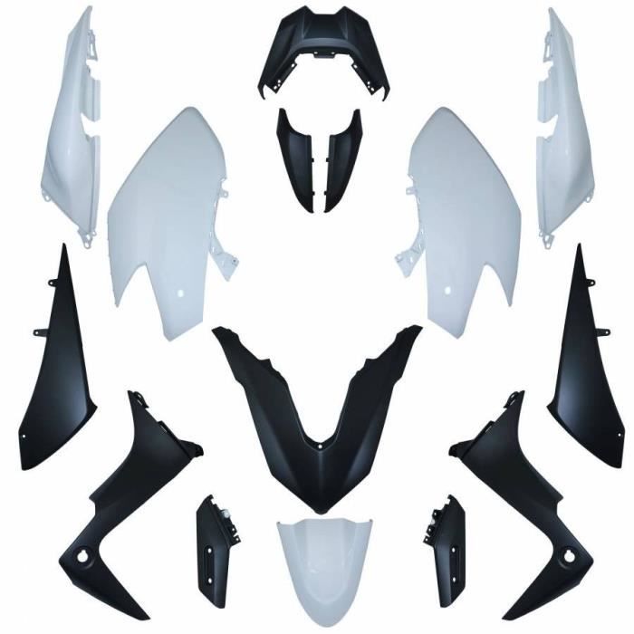 Carrosserie-carenage maxiscooter adaptable yamaha 530 tmax 2017+2019 blanc brillant-noir mat (kit 15 pieces)