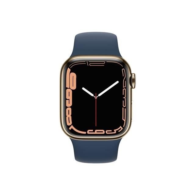 Apple Watch Series 7 GPS + Cellulaire - 41mm - Boîtier acier inoxidable Or - Bracelet Sport bleu abysse