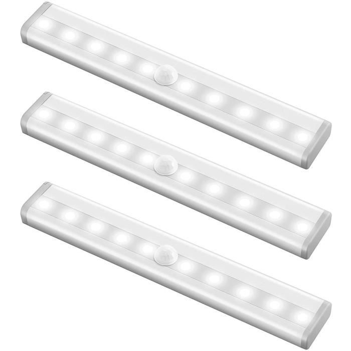 3pcs Lampe Détecteur de Mouvement,10LED Lampe de Placard Veilleuse LED,Lampe Escalier-Blanc Froid