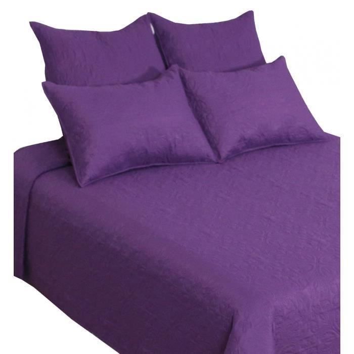 COUVRE LIT BOUTIS JETÉ LIT UNI 3 PIECES PRUNE 230X250 TAIES D'OREILLER 65X65 2 PLACE
