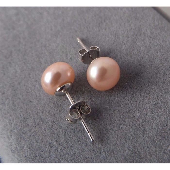 Boucles d’oreilles clou en Argent 925 – Perle d’eau douce rose nacré 6 mm