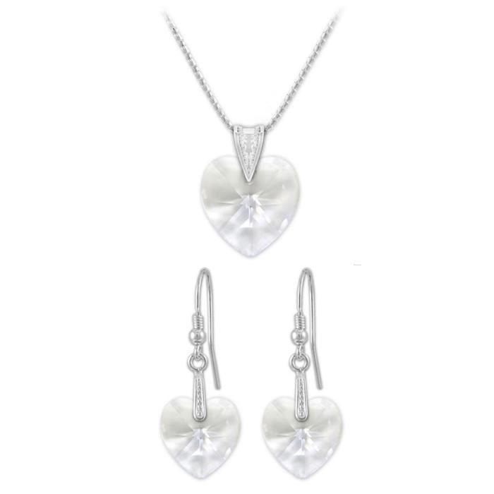 Parure Argent 925 Rhodie Coeurs 18 et 14mm Swarovski Element - Crystal