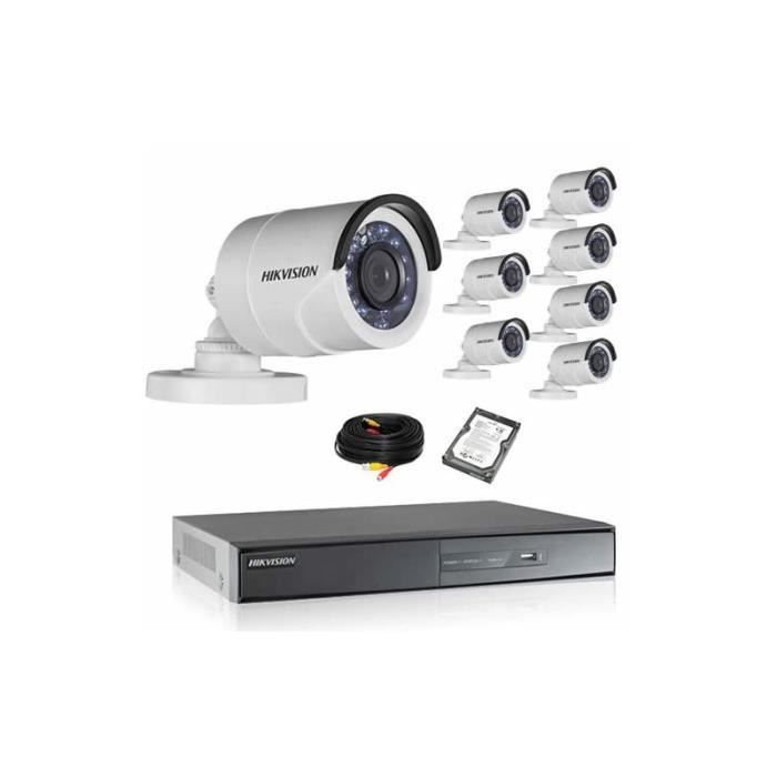 Kit de vidéosurveillance hikvision 8 tubes 1080p hd avec disque dur
