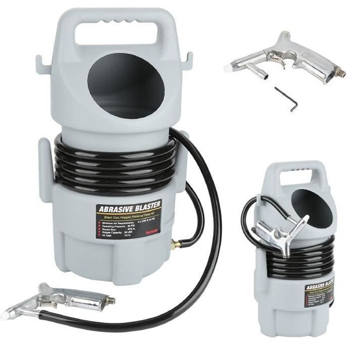 Ensemble de souffleuse de sable pneumatique portatif avec pistolet de sablage Tuyau de 15 ft et trémie de 50 lb 120 PSI