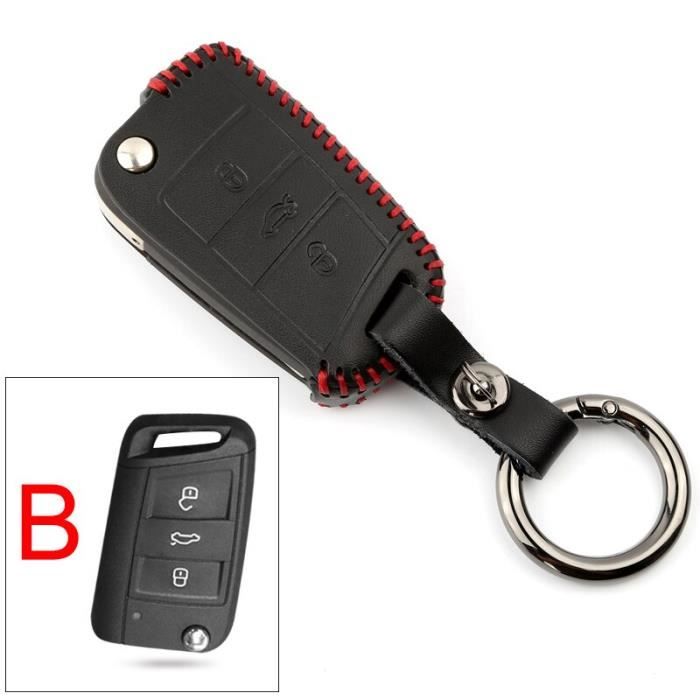 Coque clé,Voiture en cuir À Distance Etui Clés Pour Volkswagen VW Tiguan 2 mk2 Passat B6 B7 B8 Polo Golf 5 6 7 Golf - Type B Red