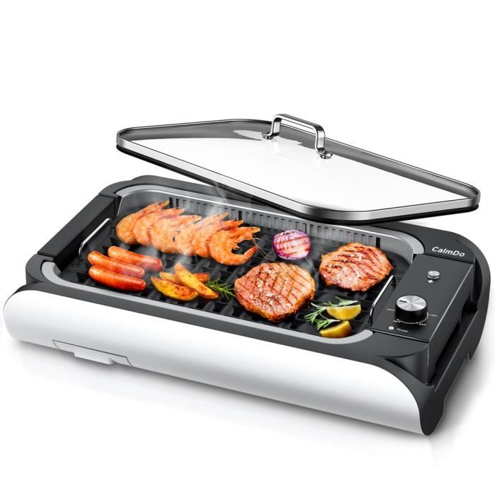 CALMDO Gril de table électrique, gril électrique sans fumée avec 2 plaques de gril, revêtement antiadhésif, blanc