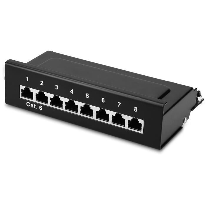 kwmobile Panneau de brassage 8 ports Catégorie 6 - Panneau de distribution pour câbles catégorie 6 avec câble de terre - avec vis et