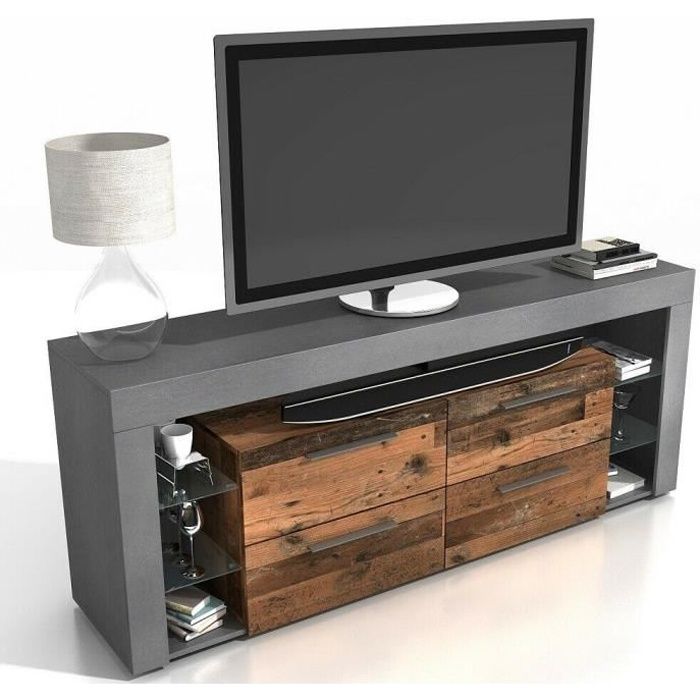 Meuble TV en MDF coloris Matera - old style foncé - 180 x 73 x 42 cm