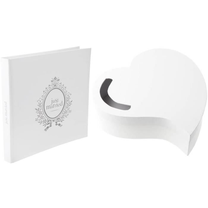 1 Pack tirelire blanche mariage coeur et livre d'or Just Married R/3841-3845