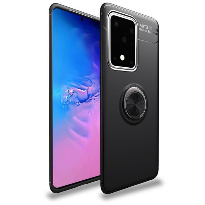 Coque Samsung Galaxy S20 Ultra (5G), Noir Silicone souple Support à Anneau Rotatif à 360˚ Ultra-fin Pratique Anti-Rayure