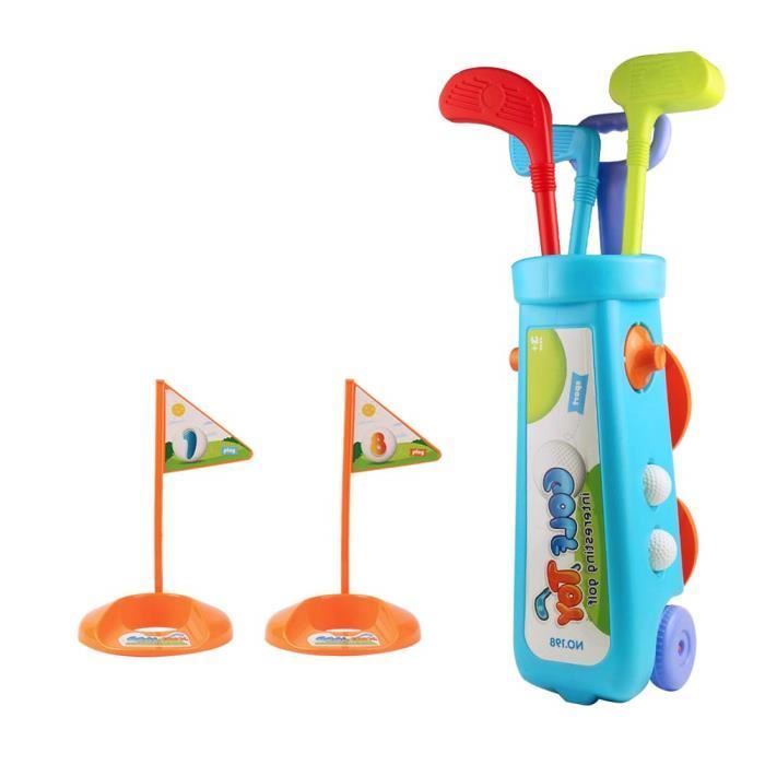 Extérieur Mini Golf Jouet Kit de Golf Jeu de Plein Air avec clubs de golf balles drapeaux chariot Cadeau pour Enfant Garçon Fille