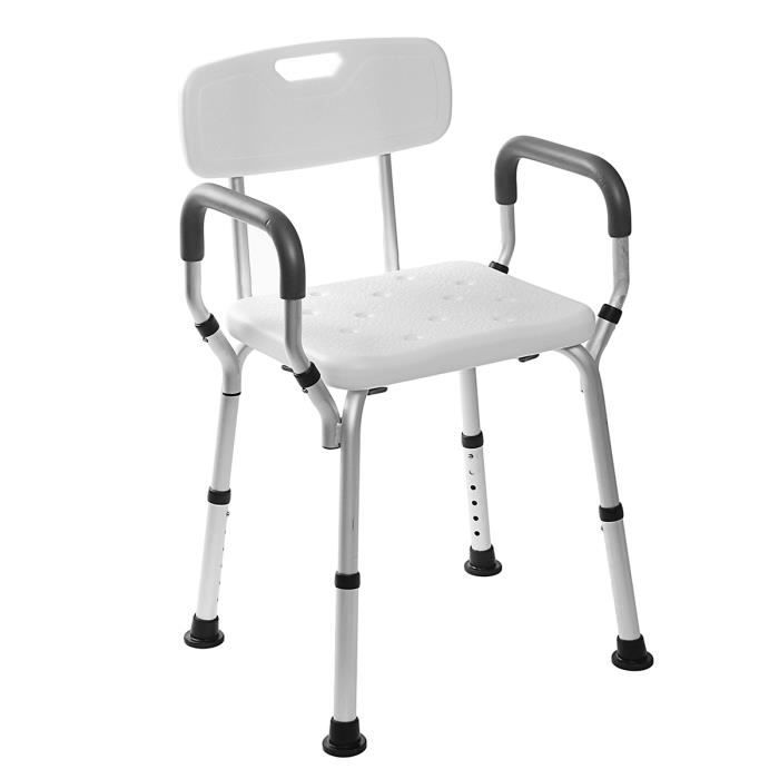 Chaise De Douche Siège De Bain Antidérapage En Aluminium Tabouret Avec Dossier Accoudoir