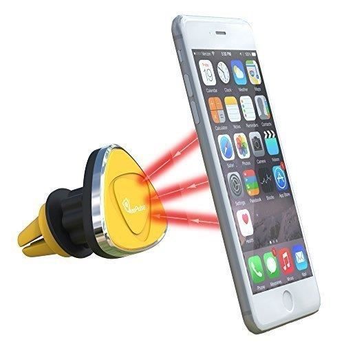 Support téléphone magnétique orientable de voiture VeoPulse pour grille d'aération jaune
