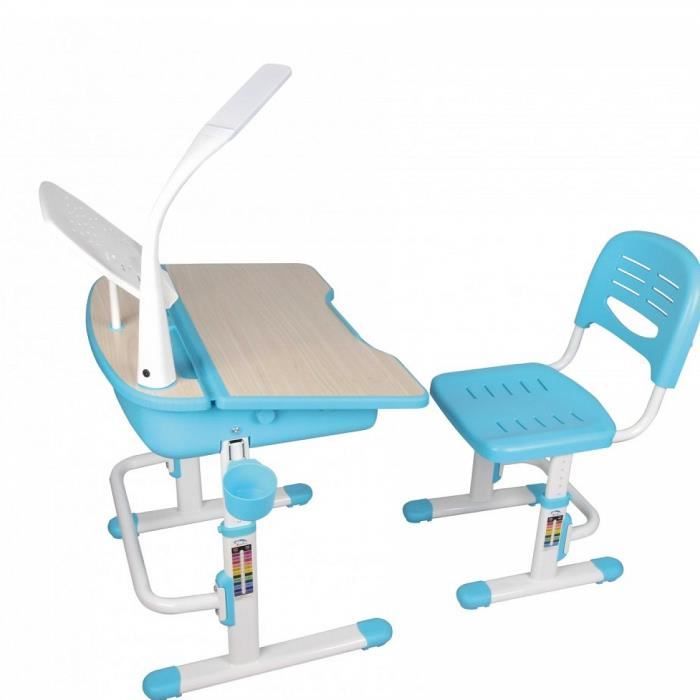 Bureau enfant Comfortline 301 - bleu, inclinable et non réfléchissant. Chaise et bureau réglables en hauteur.