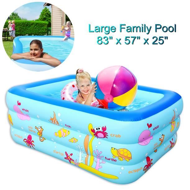Piscines Gonflables rectangulaire familiale, 210*145*60CM, FêTe Aquatique D'éTé Piscines Enfants, Adultes, extérieur, Jardin