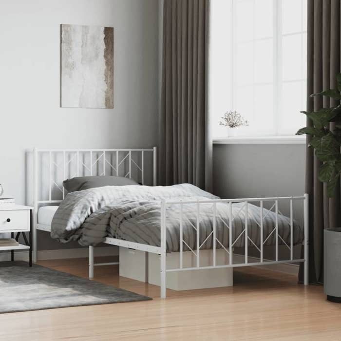 lit double en métal blanc avec tête de lit/pied de lit - vidaxl - chic - contemporain - design