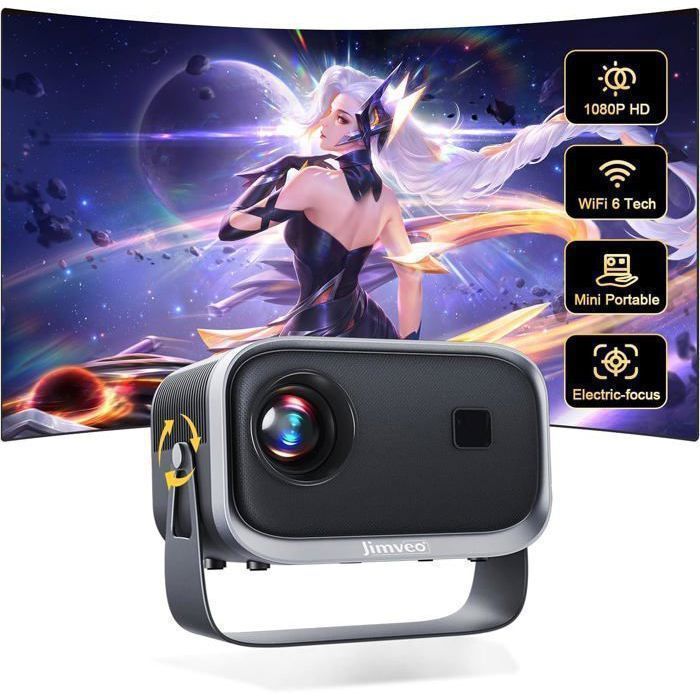 Videoprojecteur 360°Rotating Jimveo Mini retroprojecteur Portable 13000L FHD1080P WiFi6 Bluetooth HomeCinéma 4K