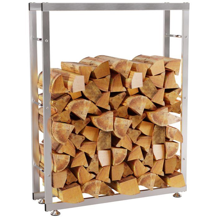 Range bûches etagere support bois de cheminee 125x80x25 cm en acier inoxydable 10_0003559