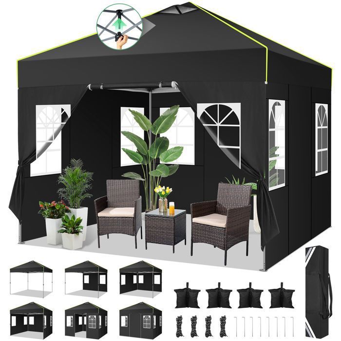 Tonnelle De Jardin 4x6m - Toit Imperméable Et Résistant UV - Panneaux Latéraux Avec Fenêtre - Cadre Acier 37mm