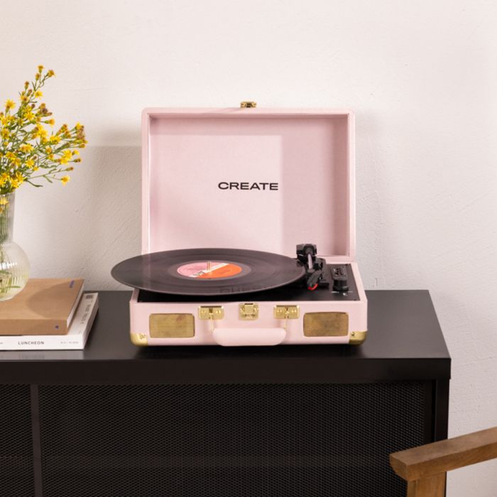 Tourne-Disque Portable Bluetooth - Rose Pastel - 3 Vitesses
