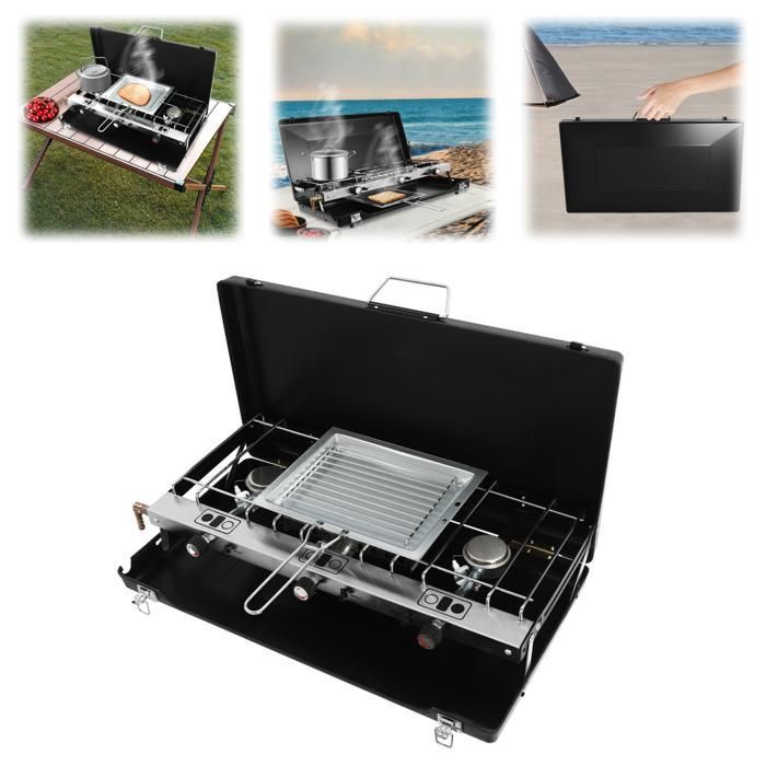 Barbecue de Camping Pliant - Barbecue Extérieur à Gaz Portable - Cuisinière de Camping à 3 Brûleurs - Avec Poignée de Transport