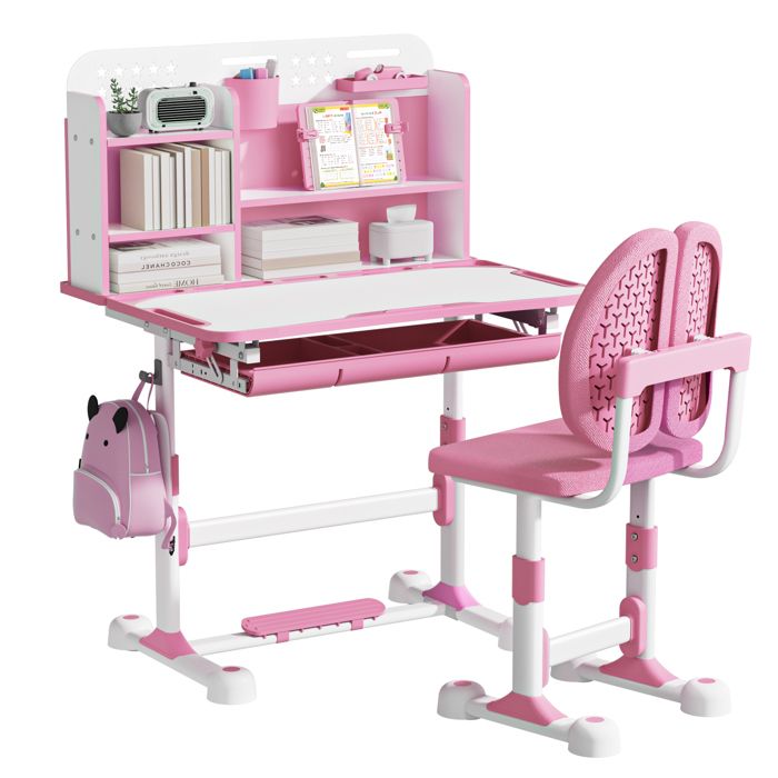 Bureau Réglable En Hauteur Pour Enfant Avec Chaise Et Lampe - Plateau Inclinable 0-40° - Design Ergonomique Et Sécurisé - Idéal Pour Devoirs Et Créativité