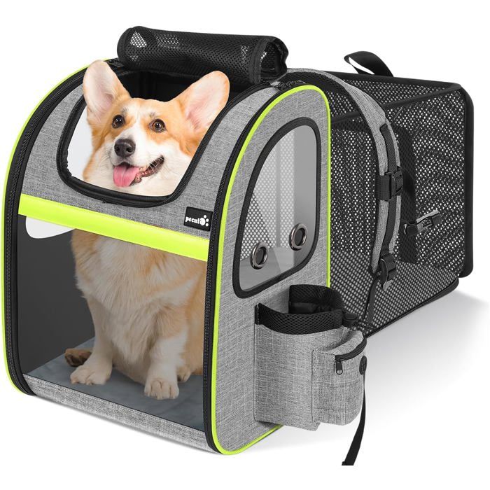 Comparer les prix de Sac Transport Chat Chiots Extensible Sac Dos pour Chien Petit Animal avec Matelas en Peluche Amovible,Filet Respirant,Pliable