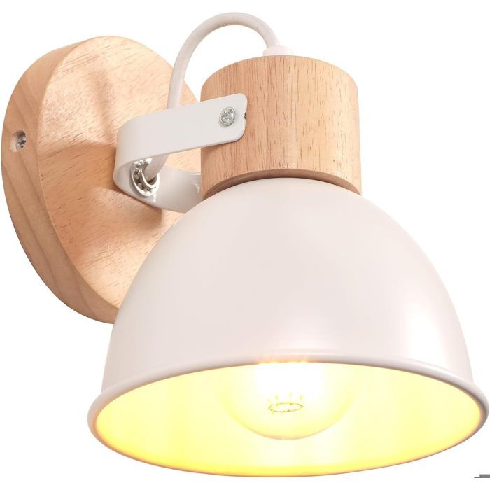 iDEGU Applique Murale Industriel Vintage Spot LED 15cm Retro Lampe Murale Intétrieur en Bois Fer E27 Éclairage Murale