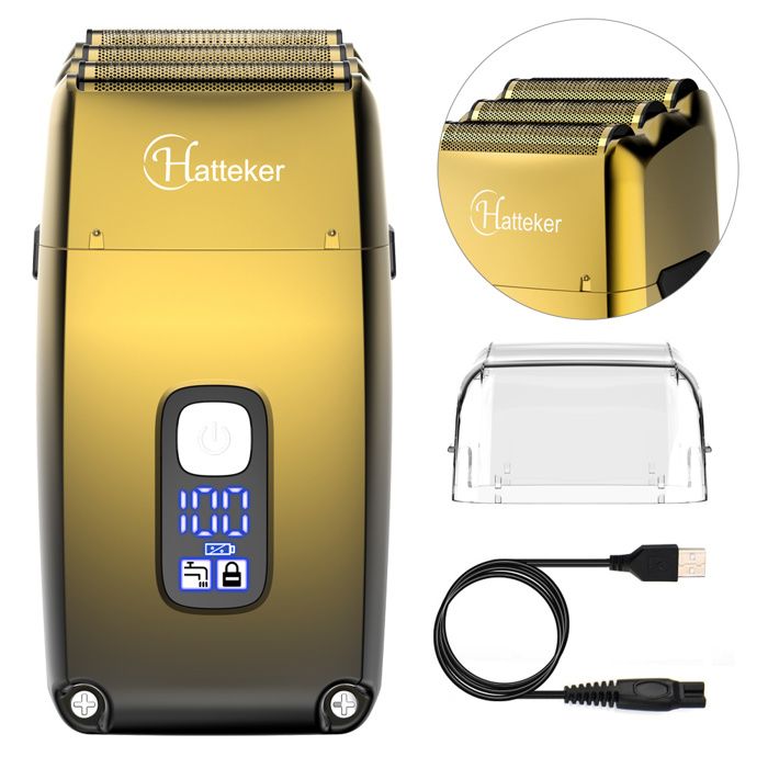 Hatteker RASOIR ELECTRIQUE Homme 3 Têtes Tondeuse Barbe Étanche Rasage Humide & Sec Rechargeable Or