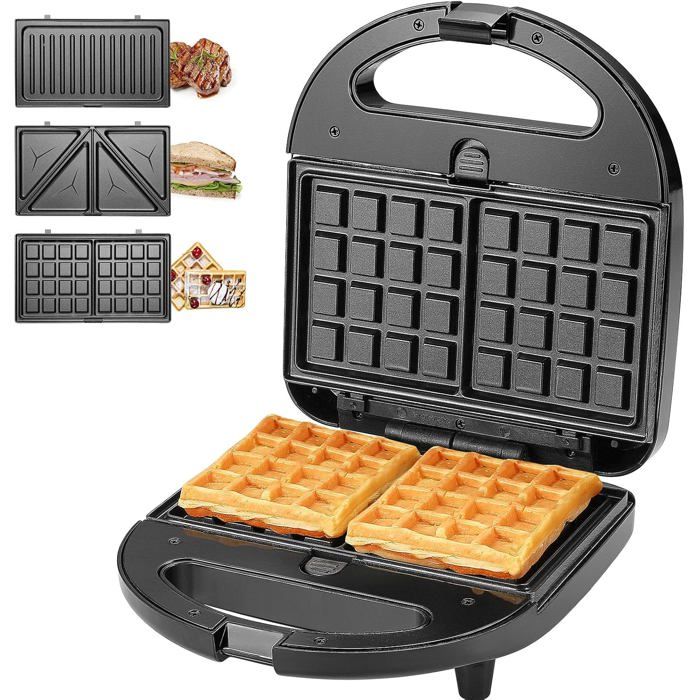 Appareil à Croque Monsieur - PZCC - 3 en 1 - 750W - Plaques antiadhésives - Noir