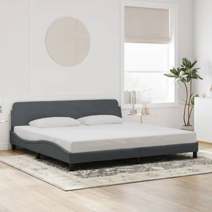 CHIC Lit adulte2 places - 200x200 cm Structure/Cadre de lit gris foncé 200x200 cm velours #Sara30407