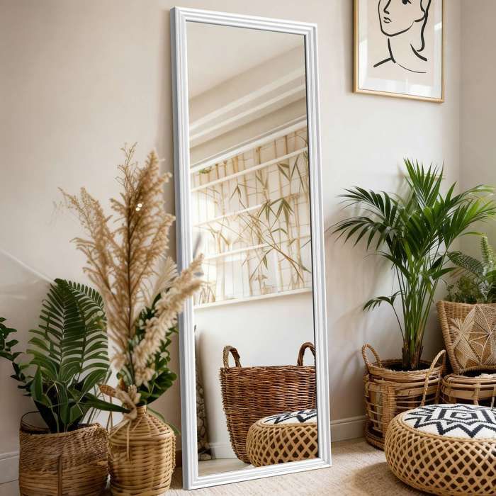 Miroir carré pleine longueur haute définition support réglable minimaliste élégant 50 x 160 cm blanc