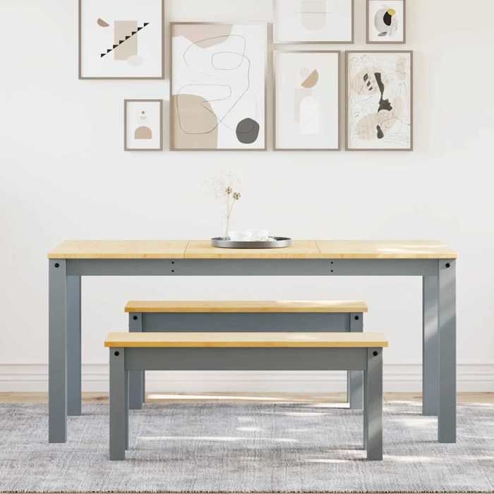 Ensemble à manger Panama 3 pcs moderne - MVS - Chaises + table Pour salon - gris bois de pin massif - 160 x 80 x 75cm 398307