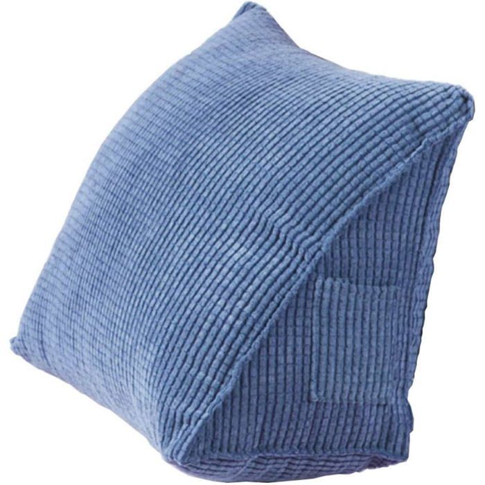 Coussin de lecture triangulaire - DOK - Velours côtelé - Bleu - 20x36x40 cm - Soutien dorsal - Multifonction - Portable
