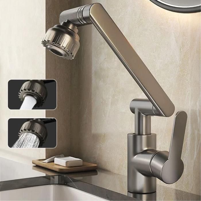 Robinet de Cuisine Moderne à Bras Robotique 360° Pivotant Double Jet (Bulle/Douche) 3 Coloris au choix