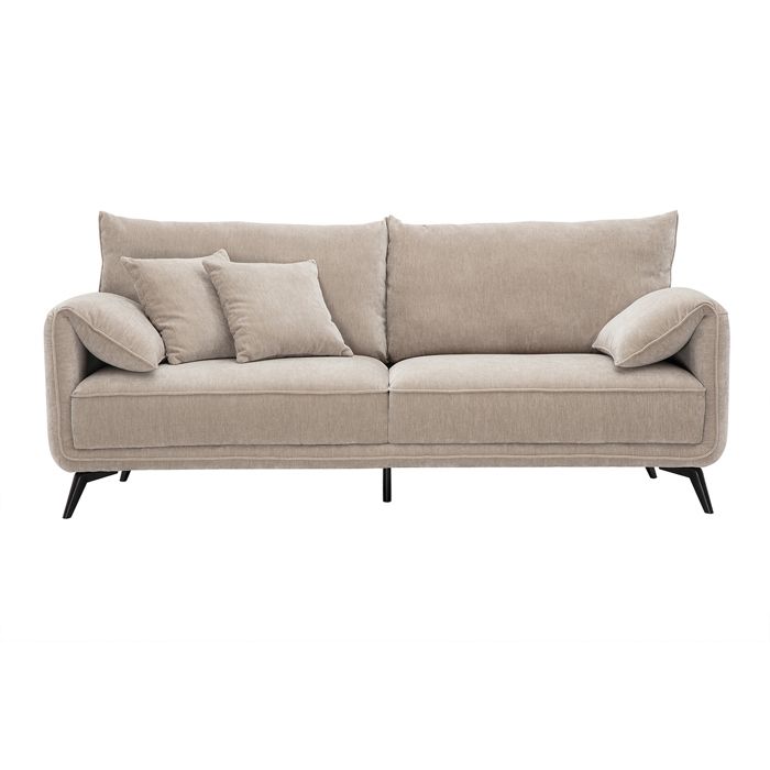 Miliboo - Canapé design 3 places en tissu effet velours taupe et métal noir TANTOR
