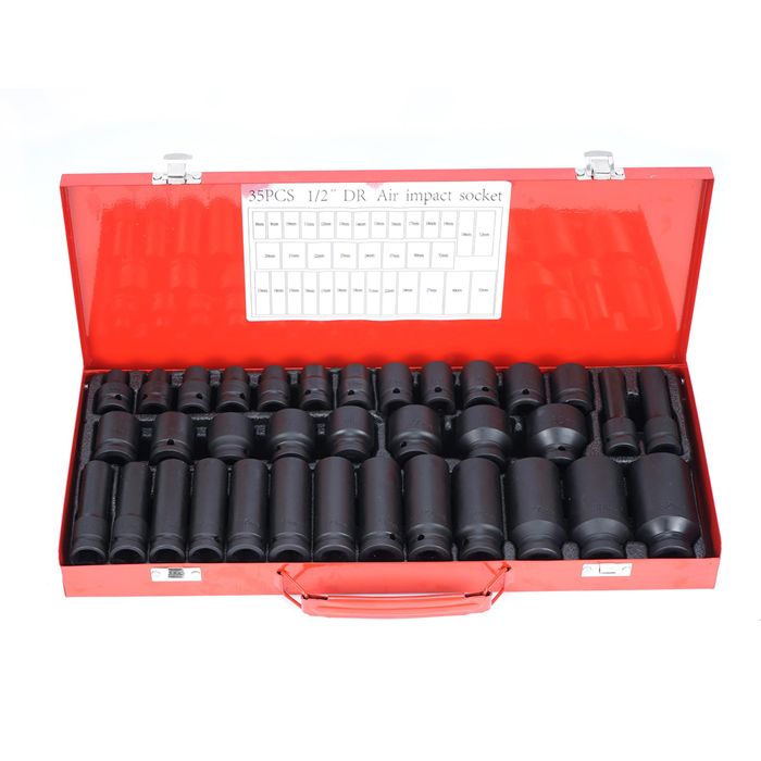 Jeu de 35 douilles profondes à chocs 1/2 6 pans 8-32mm pour réparation auto camion atelier