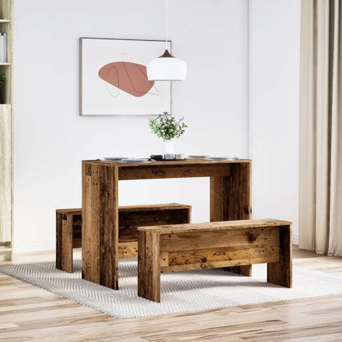 Brun Table de salon et 2 chaises - SWEETY Ensemble table à manger et bancs 3 pcs bois dingénierie CL30973522758