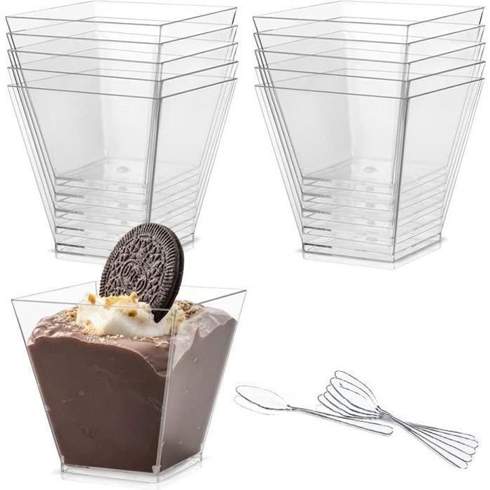 Verrines plastique - lot 50 réutilisables avec cuillères transparentes pour dessert - verrines Étiquette .