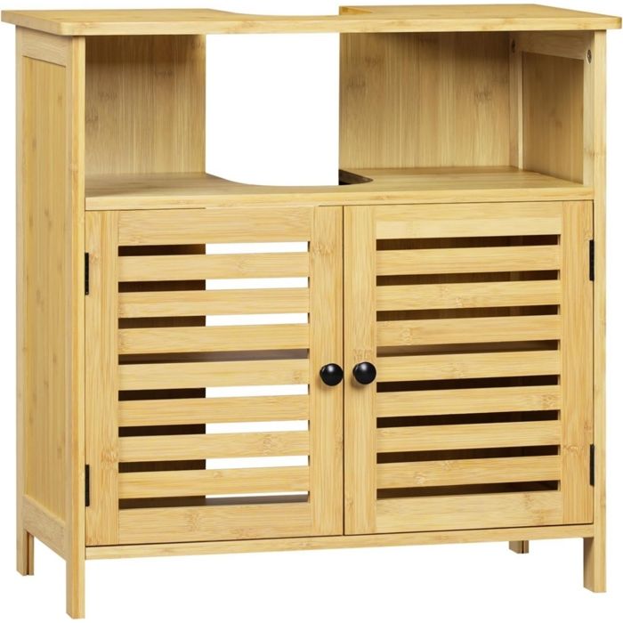 Meuble sous Lavabo - EUGAD Meuble Salle de Bain en Bambou - 60x30x60cm - Étagère Réglable