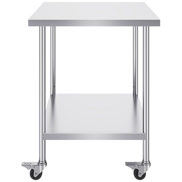 Table de Travail Inox 457 x 762 x 955 cm Table de Préparation des Aliments avec 4 Roulettes 3 Niveaux de Hauteur Réglables Meu