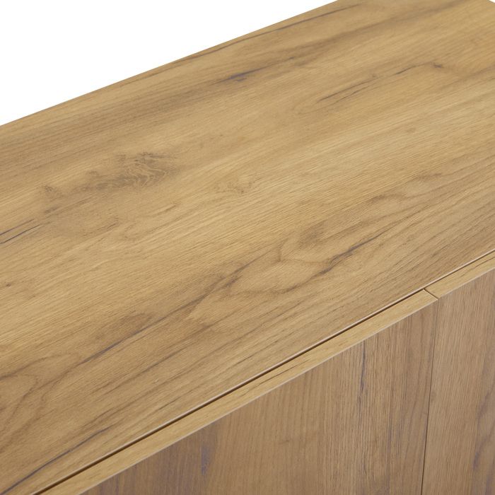 Meuble TV 160 x 40 x 42 cm blanc et décor bois avec 2 tiroirs étagères en verre et LED télécommandée