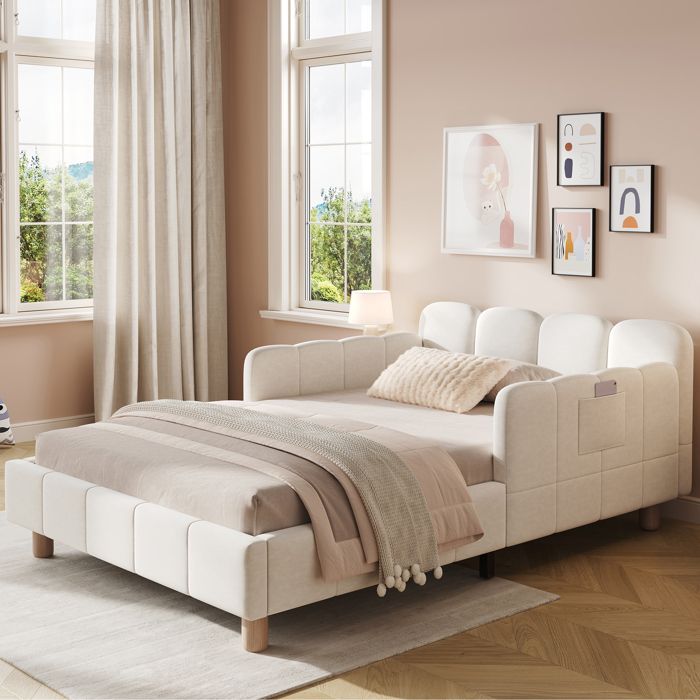 Lit enfant rembourré 90x200 cm - Tête de lit rembourrée - Protection anti-chute - Sommier à lattes inclus