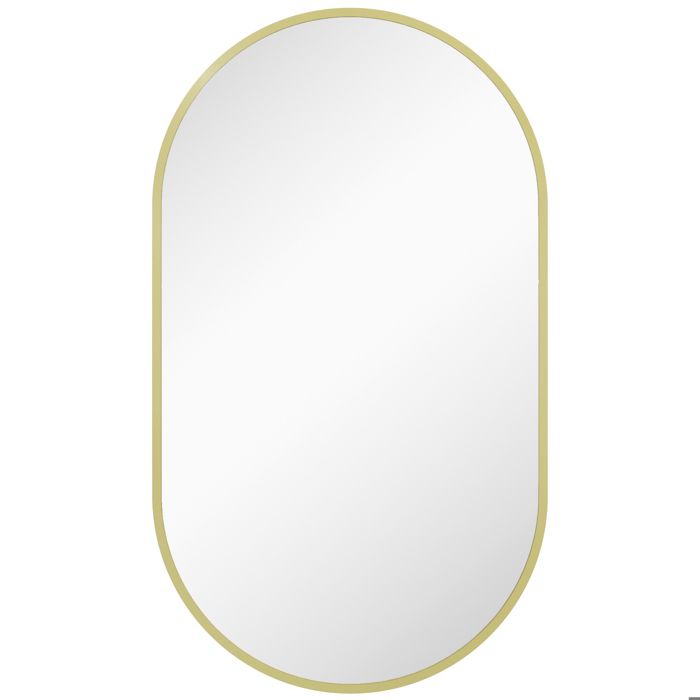 Miroir ovale mural cadre en aluminium style minimaliste montage vertical ou horizontal avec 3 crochets 40 x 70 cm doré