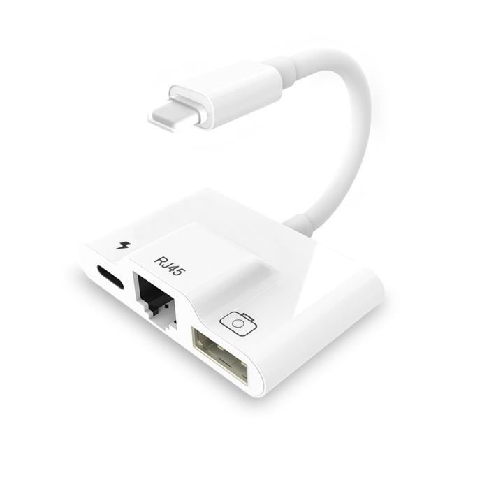 3 en 1 RJ45Adaptateur Lightning iPhone vers RJ45 Lancâble Lightning vers USB 3 OTG