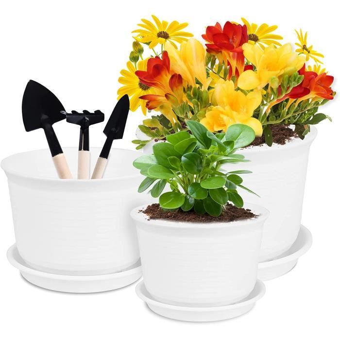Lot de 3 Pots de Fleurs Ronds, Pot pour Plantes avec Palettes Trou de  Drainage, 3 Tailles 15 cm18 cm21 cm (Blanc) - Cdiscount Jardin