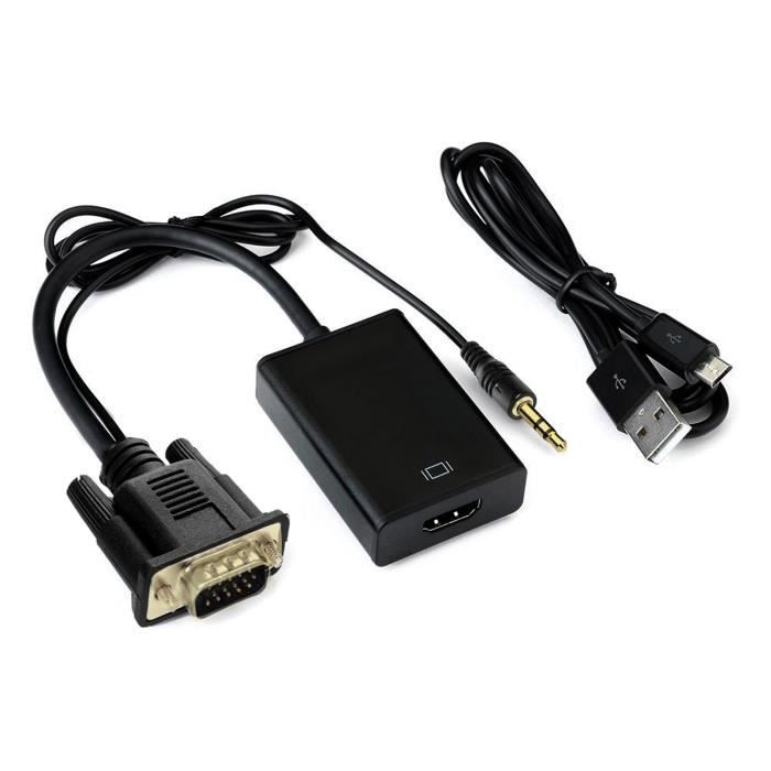 Adaptateur VGA vers HDMI Convertisseur Câble (avec tête audio) et  Alimentation pour connecter un ordinateur portable de bureau PC Or -  Cdiscount Informatique