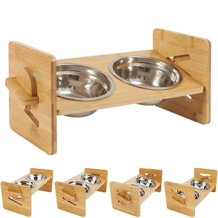 Bingopaw Gamelle Chat Chien Surelevee Bols Double En Inox Pour Chats Chiots Avec Support En Bambou Reglable En Hauteur 31x17x16cm Cdiscount