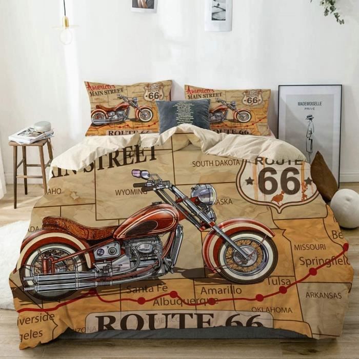 Housse de couette 220x240cm,Affiche Moto Vintage Route 66,Housse de